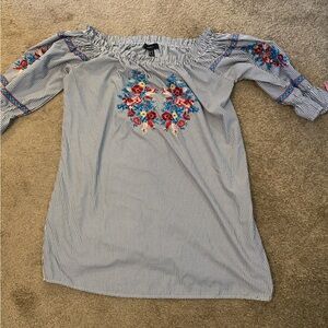 Plus Size Blouse Womens 0X Bohemian Peasant 3/4 Sleeve Flowy Top Crochet Floral